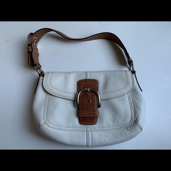 Auth Coach soho flap shoulder bag white leather